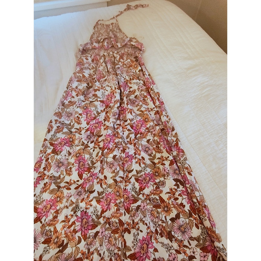 No Comment NY-LA M Floral Smocked Halter Maxi Dress Y2K Boho Rayon - Picture 8 of 8